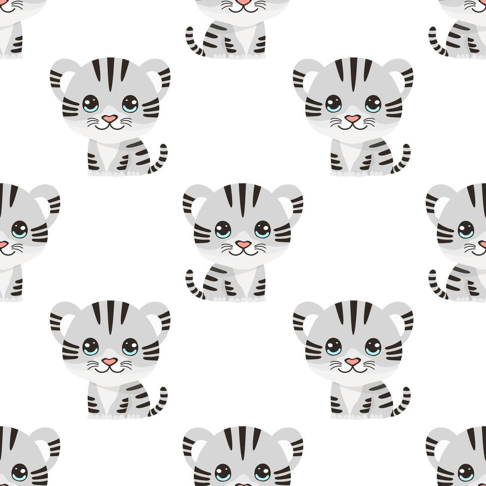 seamless pattern with cartoon cute white tiger vector
