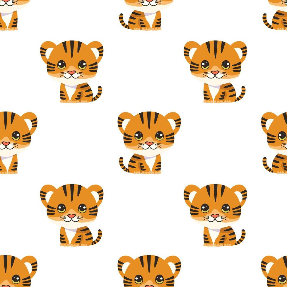seamless pattern with cartoon cute tiger vector