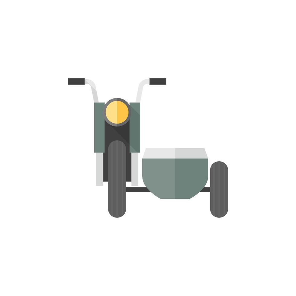 Military motorcycle icons in flat color style. Side car army transport vector