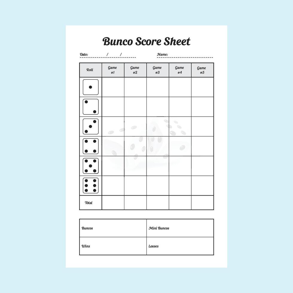 Vector Illustration of Bunco Score Sheet