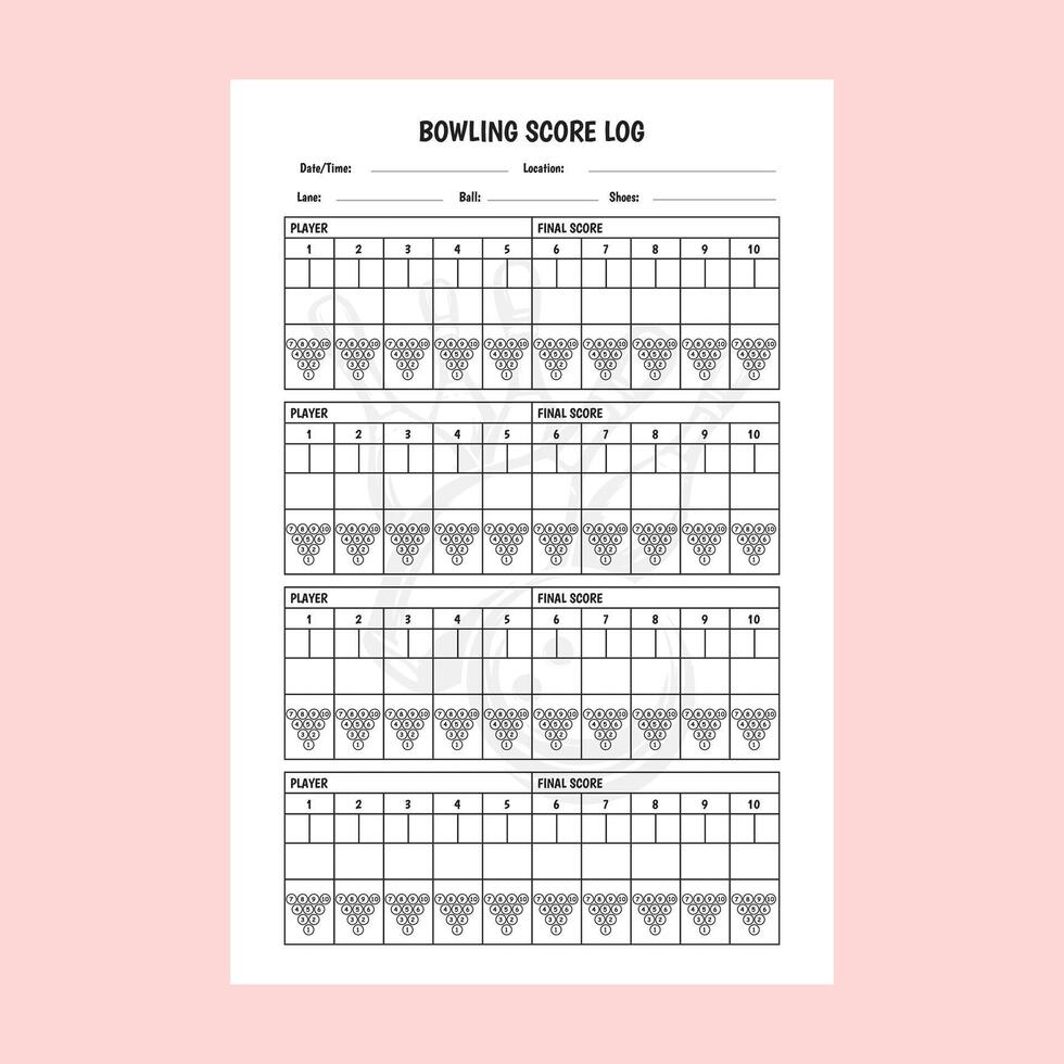 Vector illustration of bowling score book interior