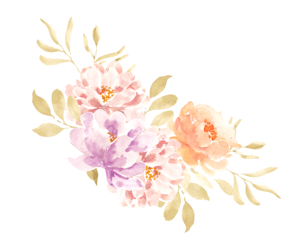 Orange and Purple Rose Watercolor Flower Arrangement for Wedding Invitation png