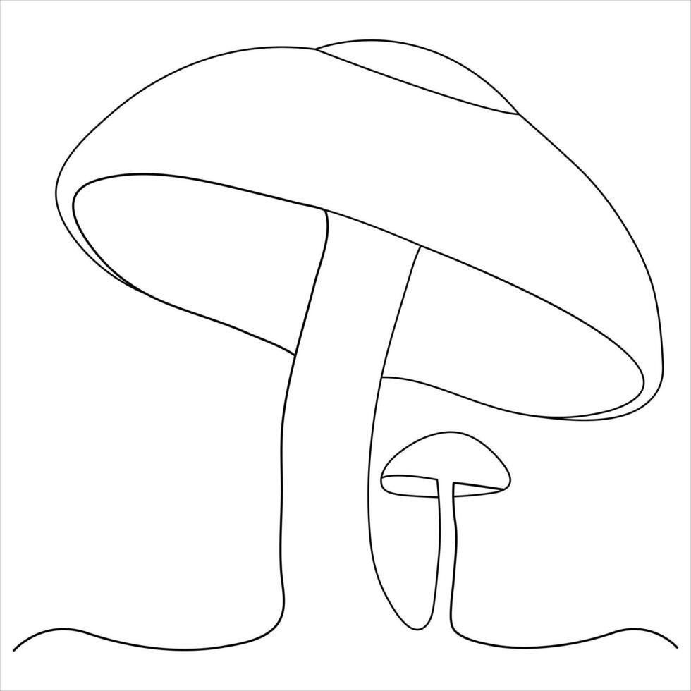 Single line continuous drawing of mushroom and mushroom outline vector art drawing