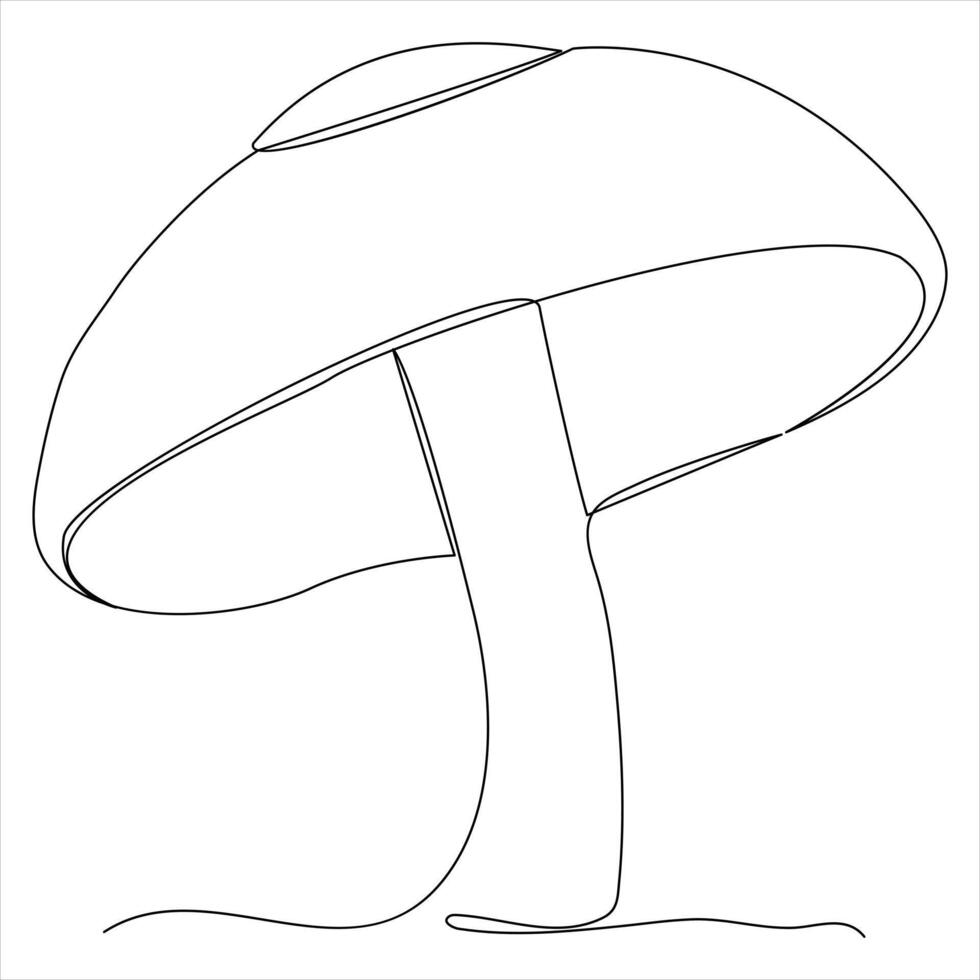 Single line continuous drawing of mushroom and mushroom outline vector art drawing