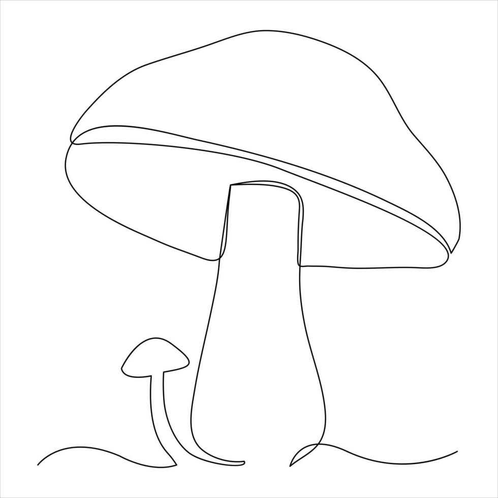 Single line continuous drawing of mushroom and mushroom outline vector art drawing