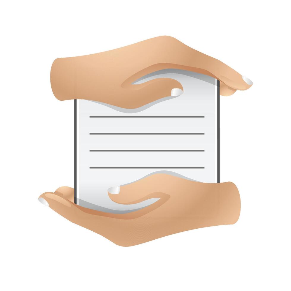 Data protection icon in color. Hands document paper vector