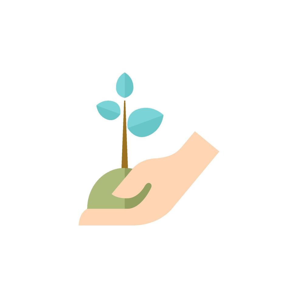 Hand holding tree icon in flat color style. Ecosystem environment conservation care vector