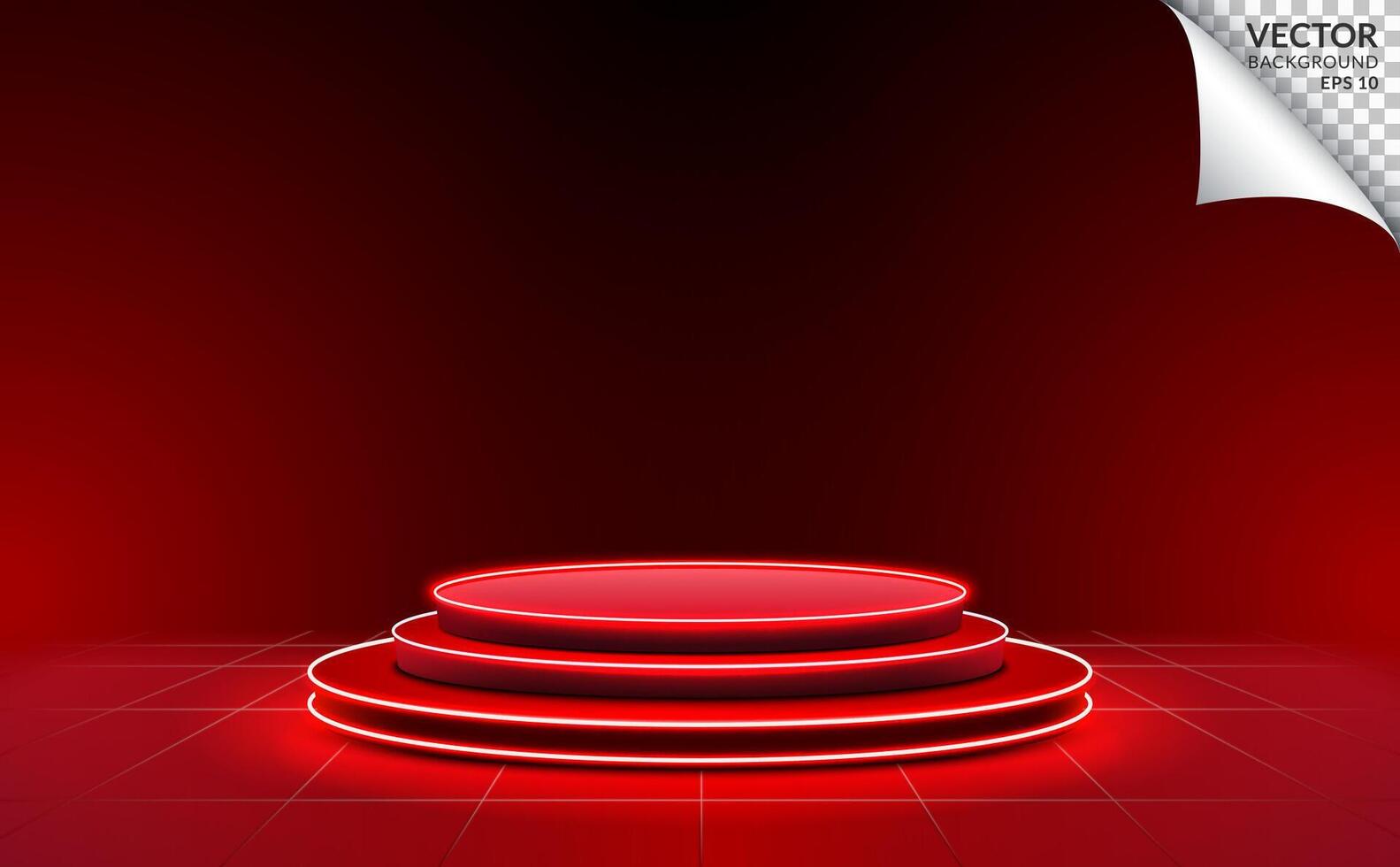 Red three steps podium with neon light background for digital business technology product vector