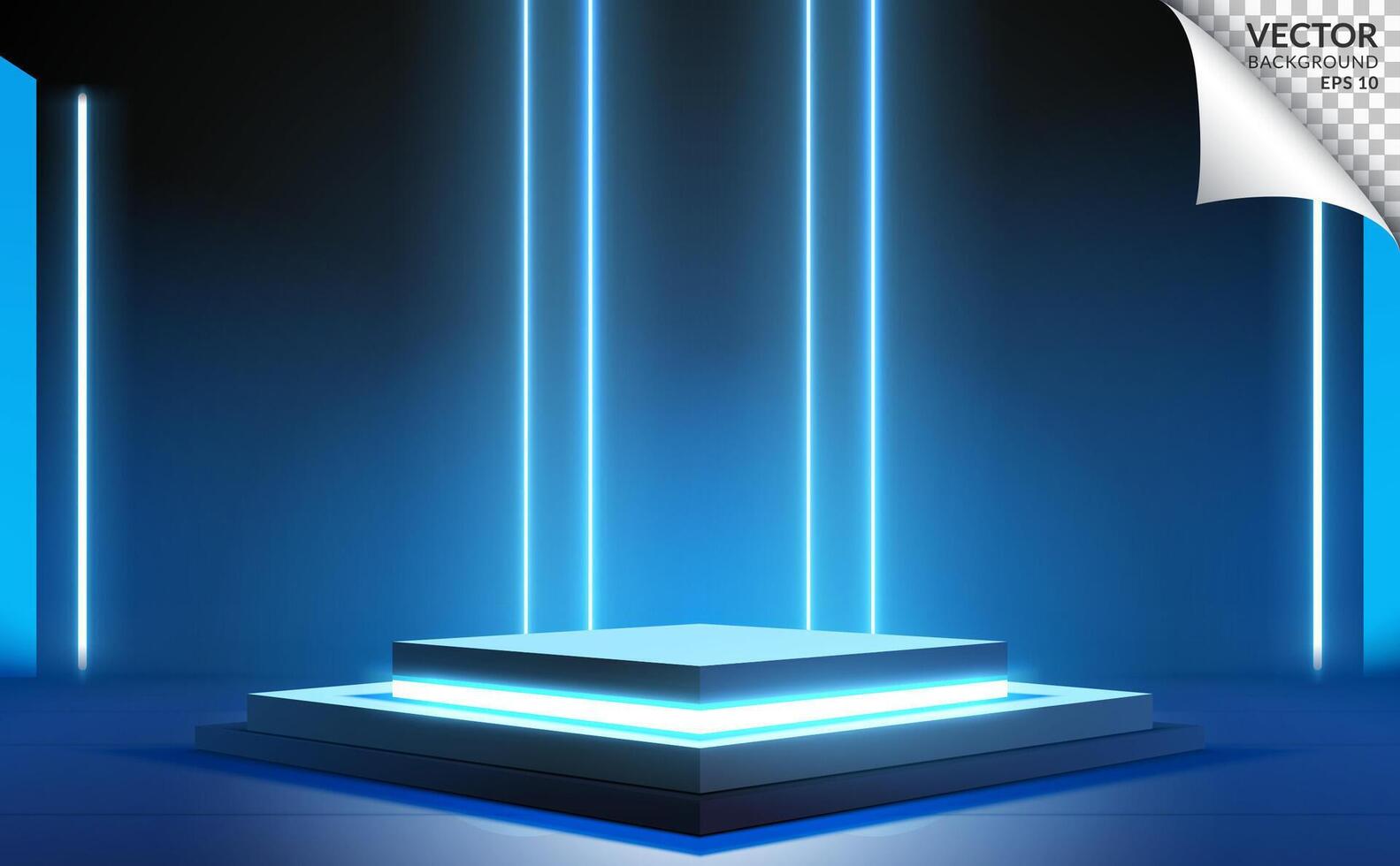 Blue and black scene podium with neon light background for digital business technology product vector