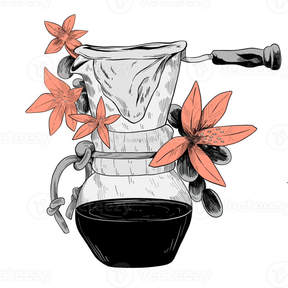 Coffee filter flower, good coffee, illustration for coffee shop png