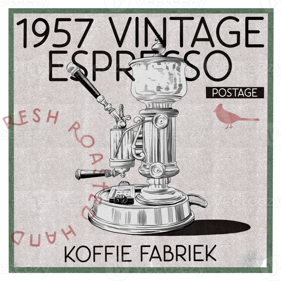 Old vintage espresso machine illustration postage png