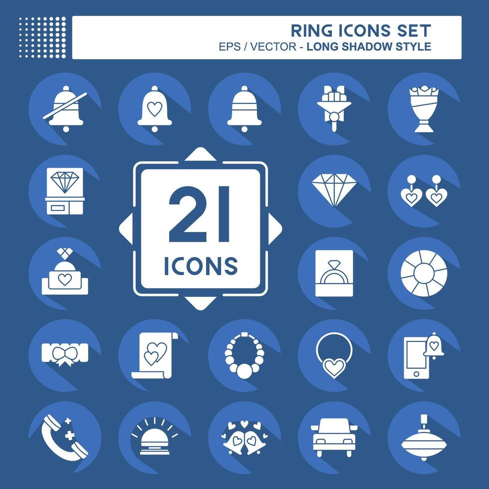 Icon Set Ring. related to Wedding symbol. long shadow style. simple design editable. simple illustration vector