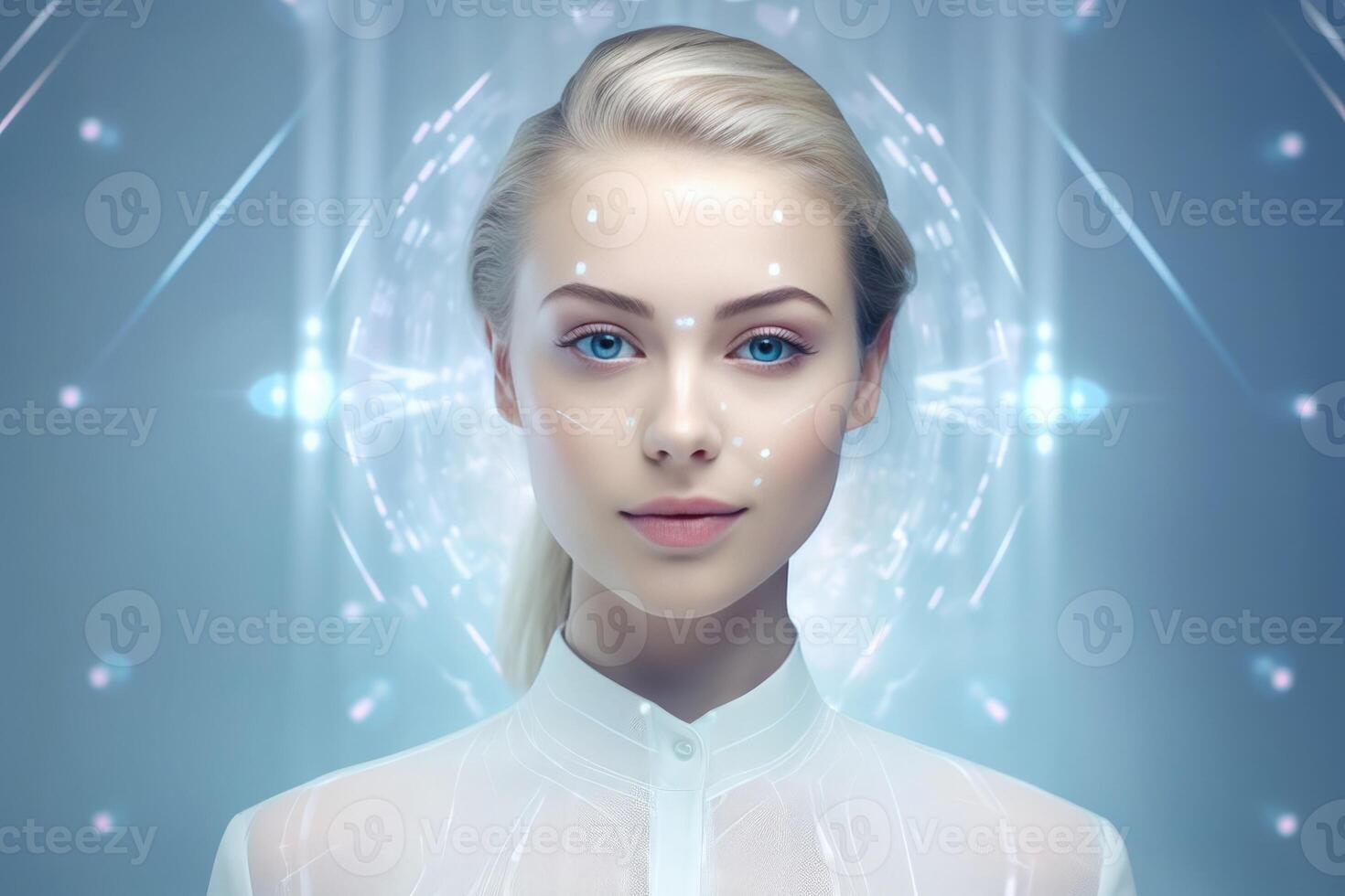 AI generated Face recognition process, modern technology, light colors, soft light photo