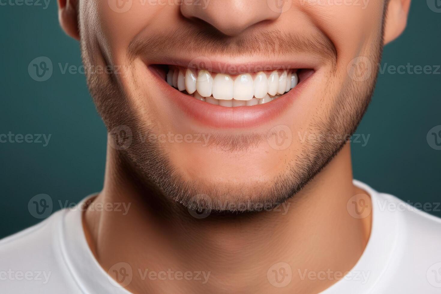 AI generated Man with snow-white smile with beautiful straight teeth, studio shooting photo
