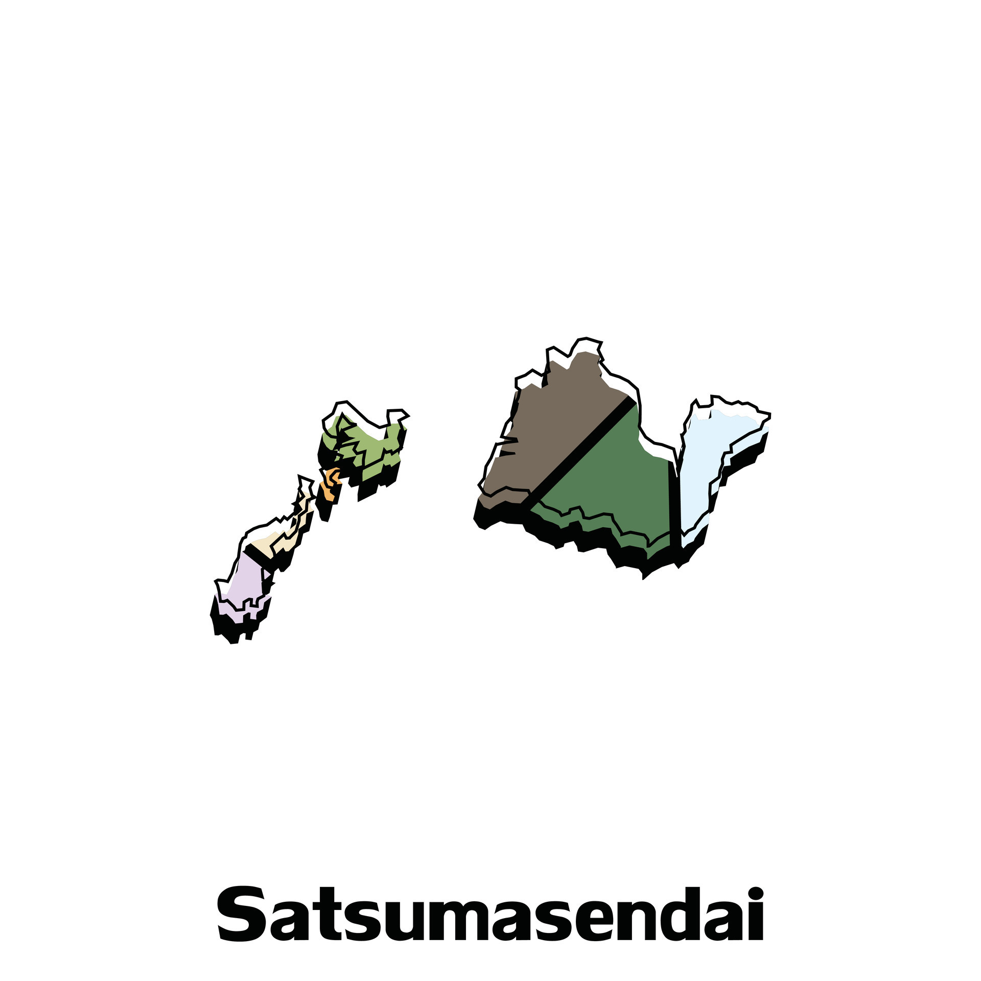 Satsumasendai High detailed illustration map, Japan map, World map