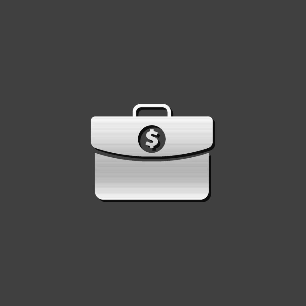 Briefcase icon in metallic grey color style. Office business meeting vector