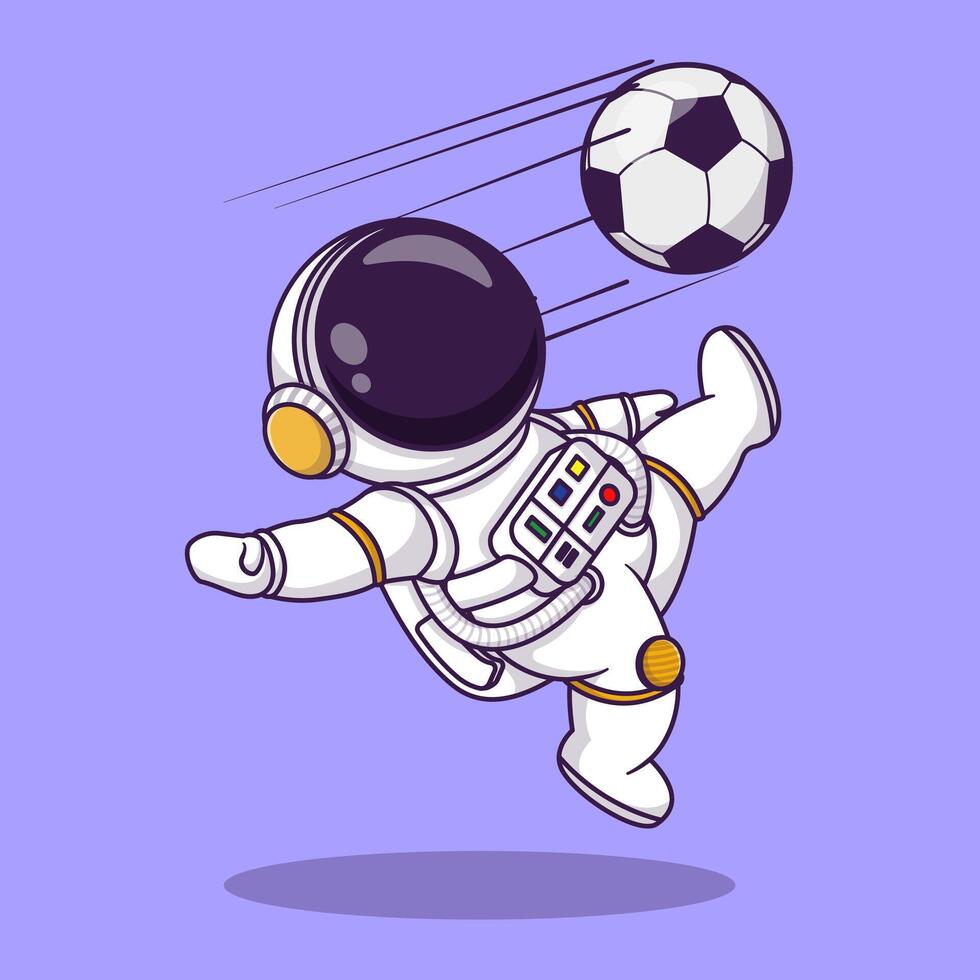 Cute astronaut playing soccer cartoon vector icon illustration. technology sport icon concept isolated premium vector flat cartoon style