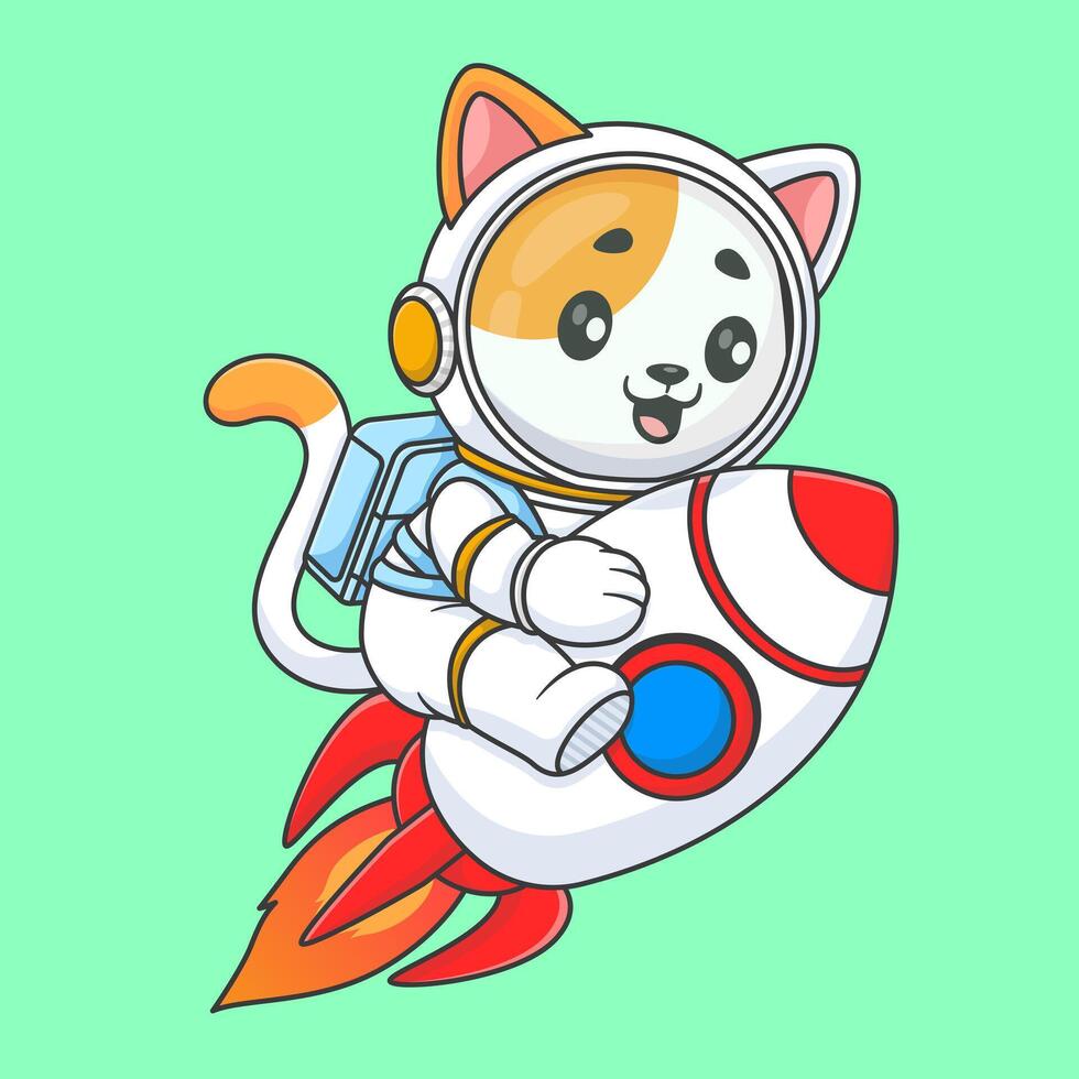 linda gato astronauta montando cohete en espacio dibujos animados vector icono ilustración animal Ciencias aislado