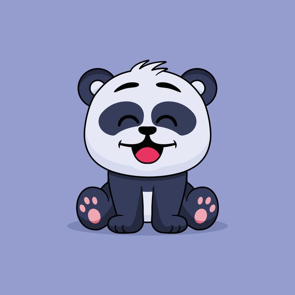 Emoticon of cute panda with a huge smile from ear vector cartoon illustration