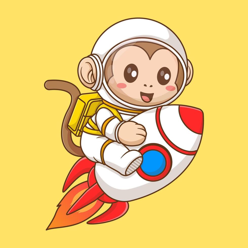 linda mono astronauta montando cohete en espacio dibujos animados vector icono ilustración animal Ciencias aislado