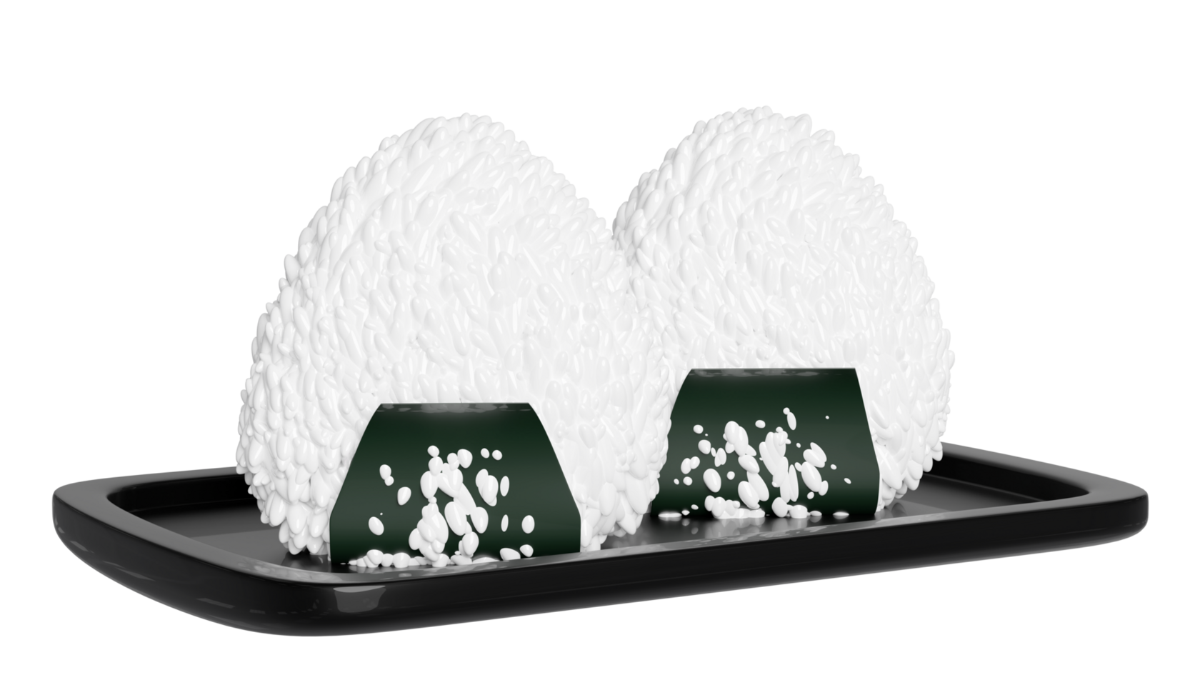 3d onigiri på mat bricka, japansk mat isolerat begrepp, 3d framställa illustration png