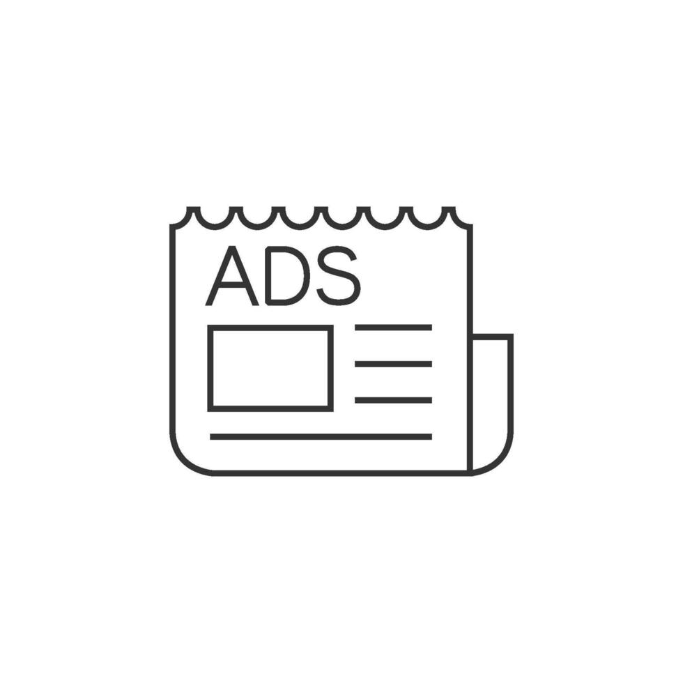 Newspaper ads icon in thin outline style vector