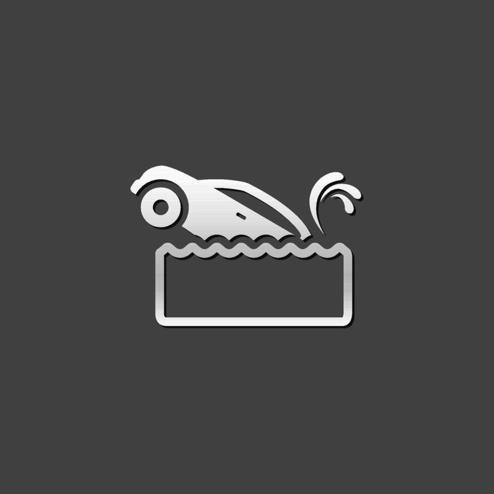 Drowned car icon in metallic grey color style. Automotive accident flood vector