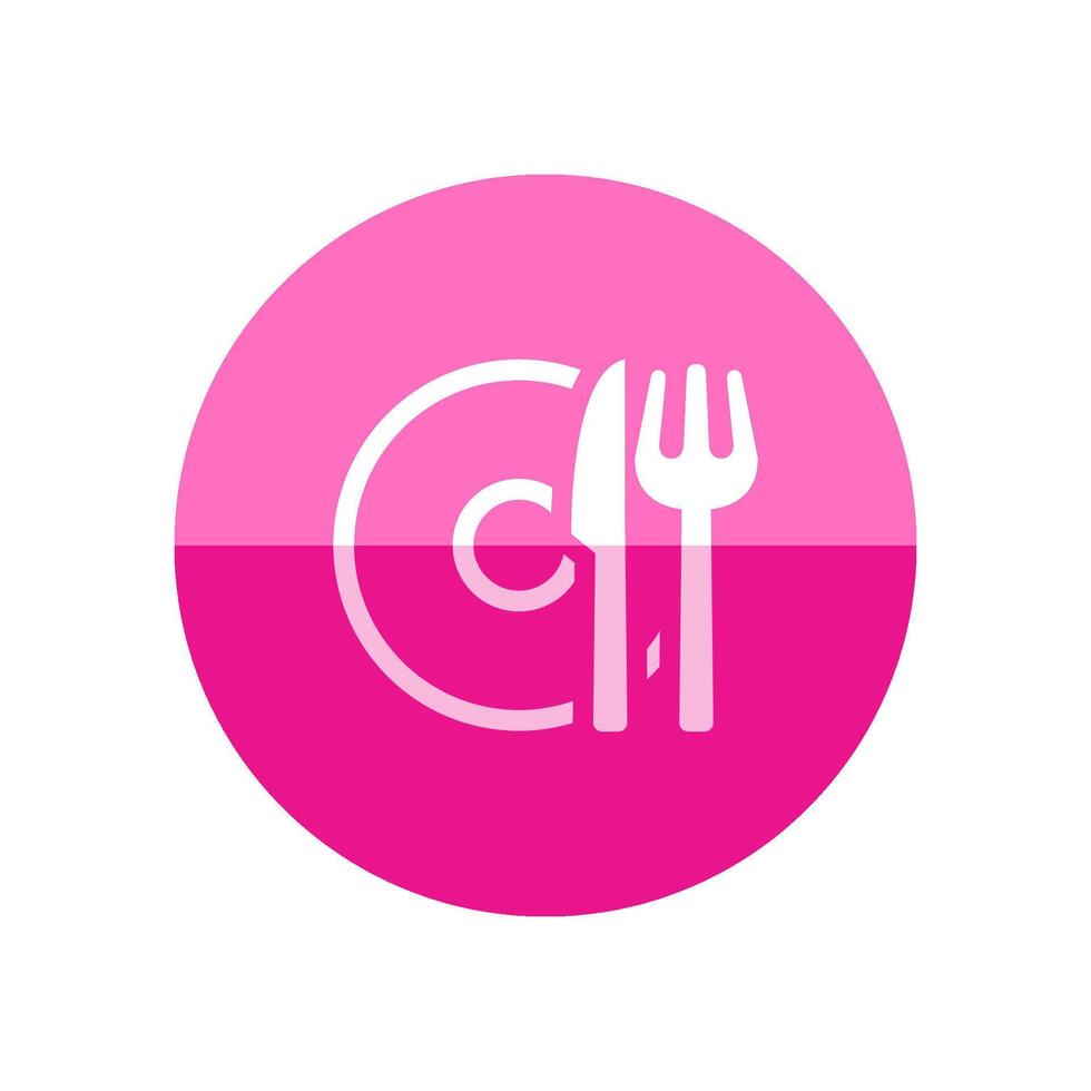 platos icono en plano color circulo estilo. cuchara tenedor cena cena desayuno comiendo vector