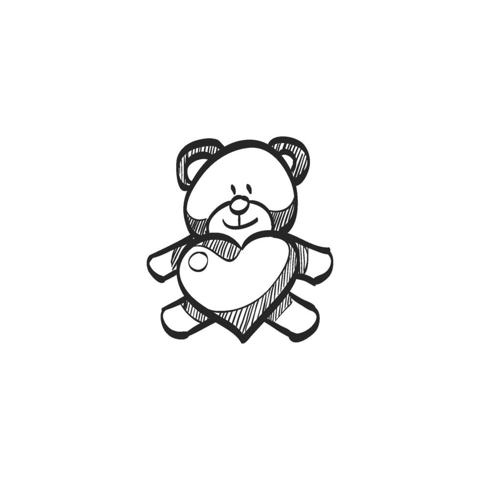 mano dibujado bosquejo icono osito de peluche amor vector