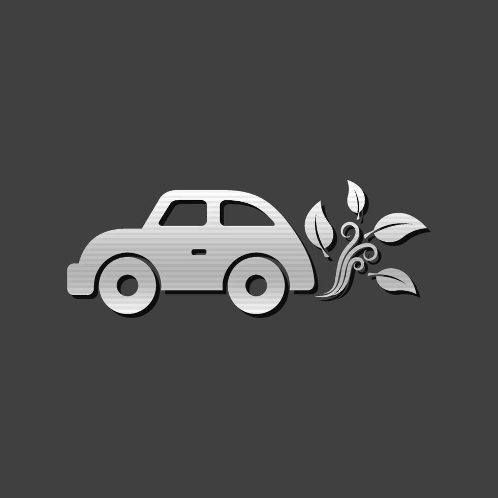 Green car icon in metallic grey color style. Low emission electric vehicle vector