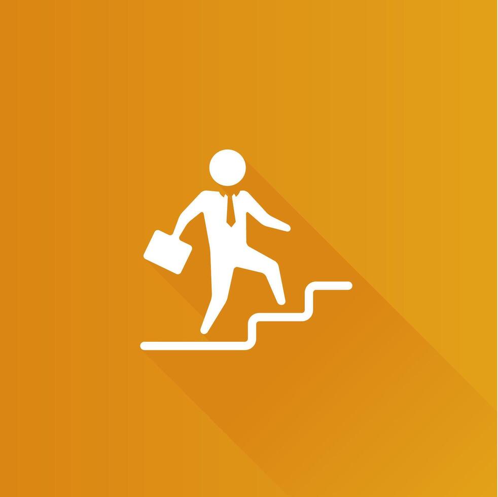 Businessman stairway flat color icon long shadow vector illustration