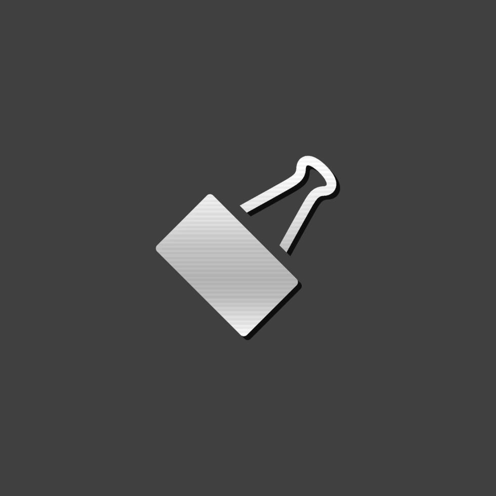 Binder clip icon in metallic grey color style. Office supply paper clip vector