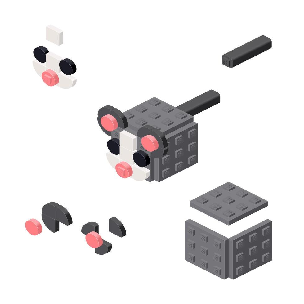 Concept with gray mouse made from plastic bricks. Vector