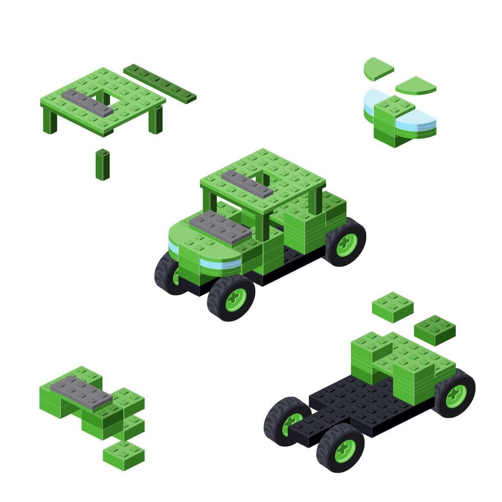 Concept with military SUV made of plastic bricks. Vector