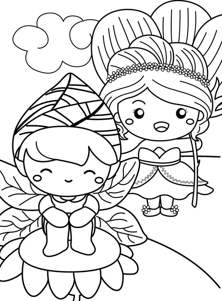 Beautiful Little Garden Princess Girl Cartoon Coloring Activity for Kids and Adult vector