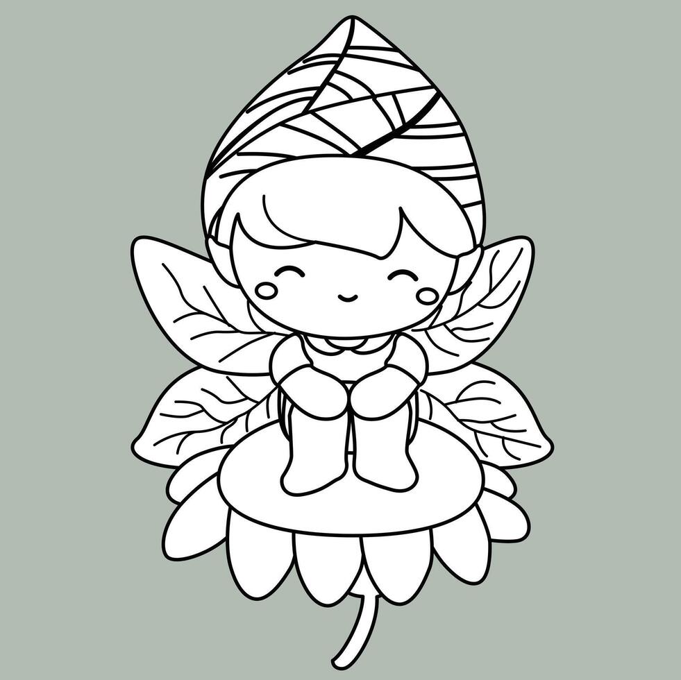 Cute Boy with Fairy Wings Cartoon Digital Stamp Outline vector