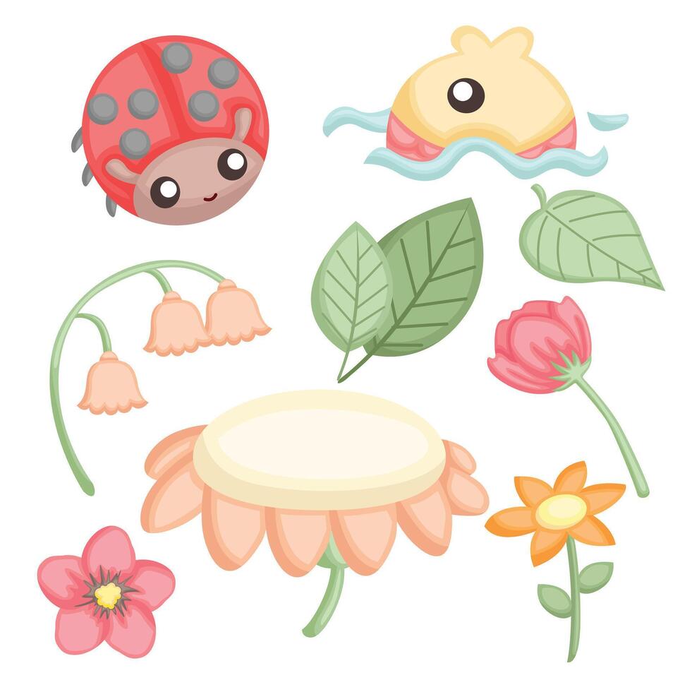 Colorful Flowers Garden Nature Cartoon Illustration Vector Clipart Sticker Background Decoration