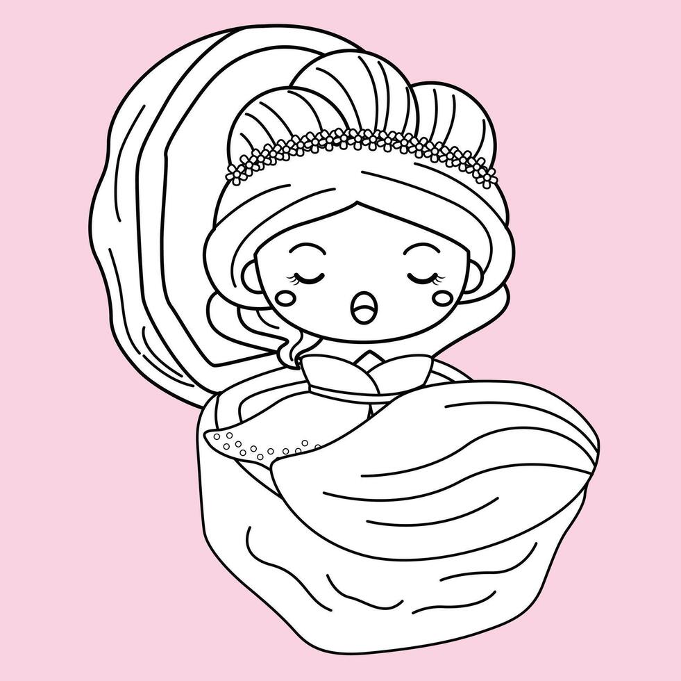 linda pequeño jardín princesa niña dibujos animados digital sello contorno vector