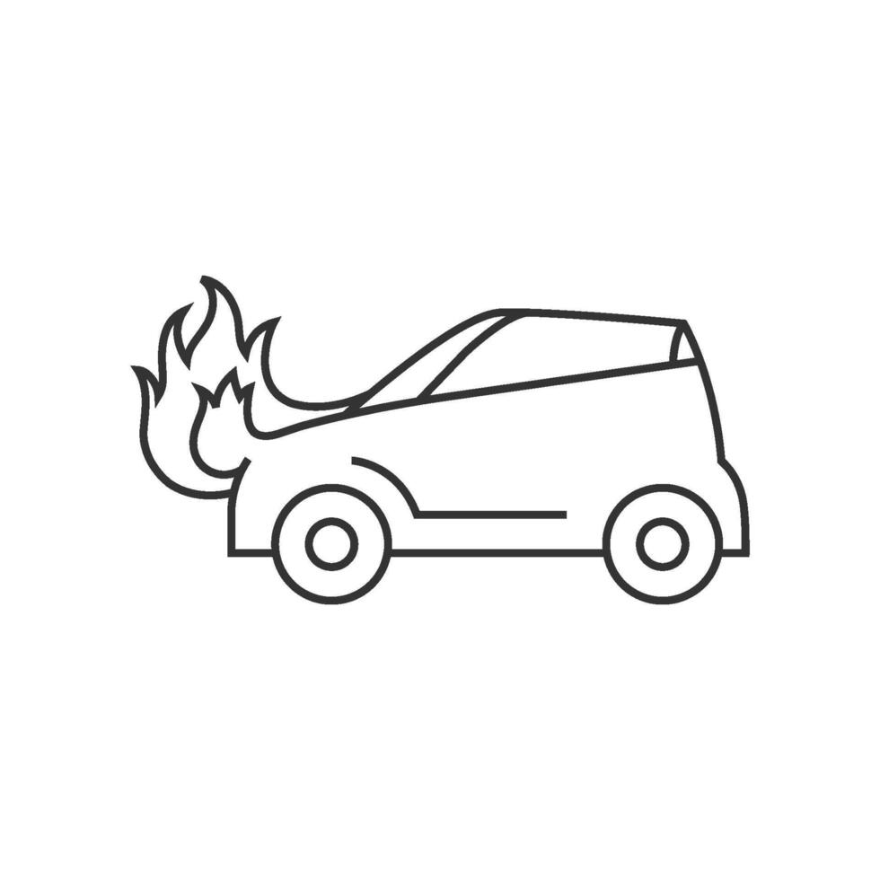 Car on fire icon in thin outline style vector