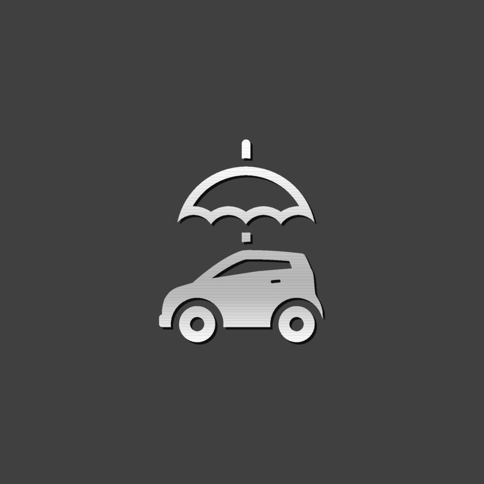Car and umbrella icon in metallic grey color style.Insurance protection vector