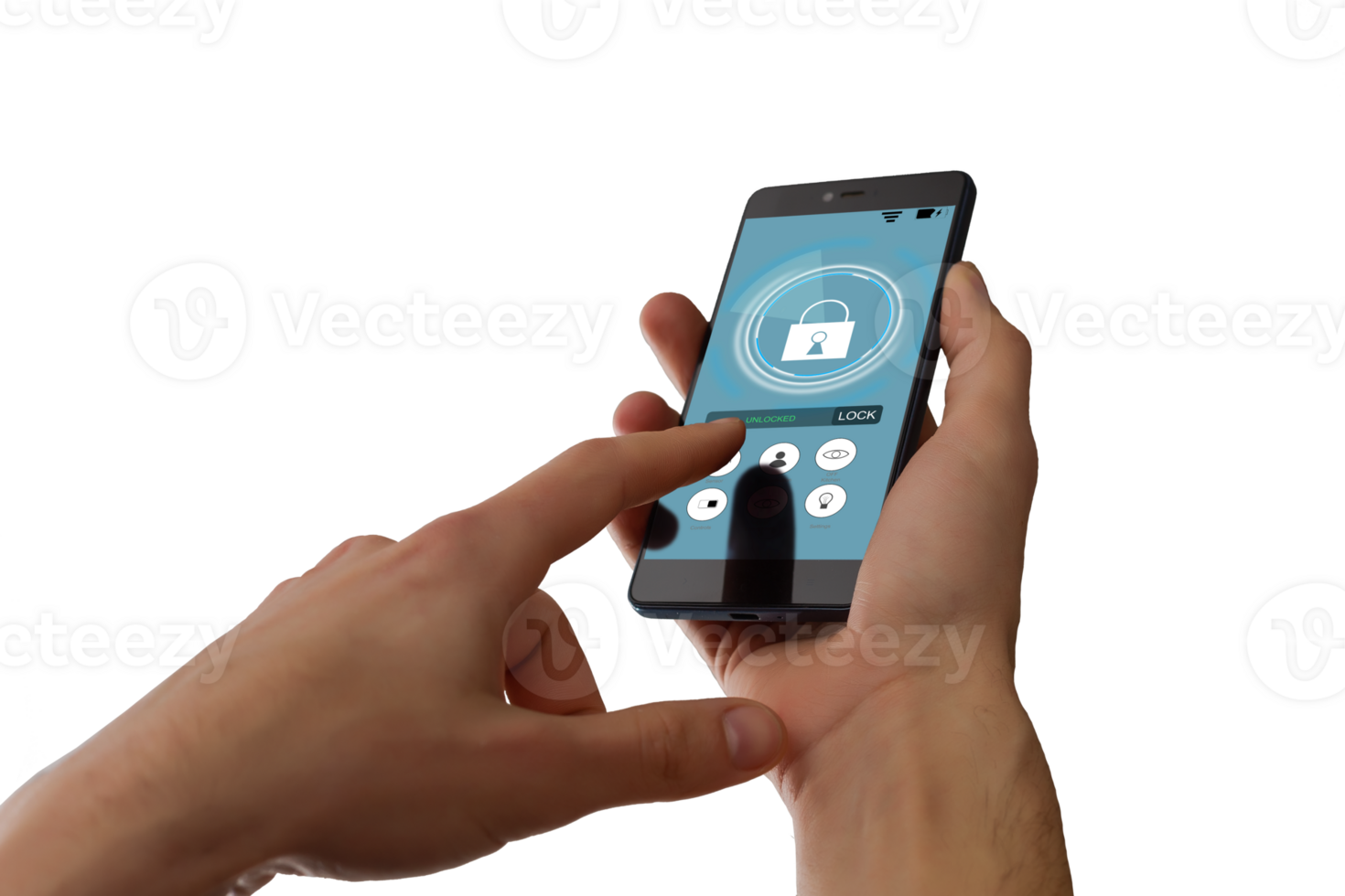 isolated woman hand holding the phone with system smart house png