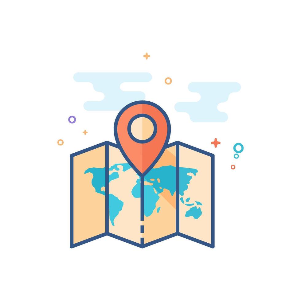 Map icon flat color style vector illustration