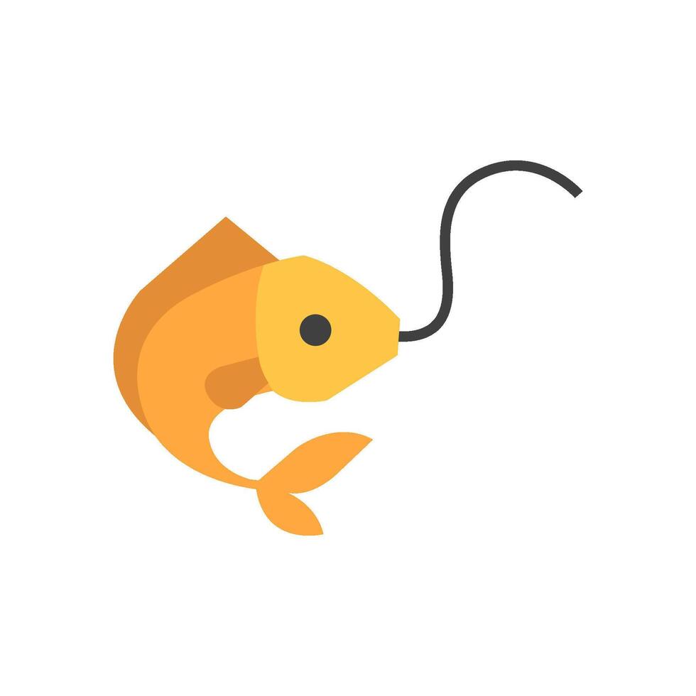 Hooked fish icon in flat color style. Sport fishing water sea river catch vector