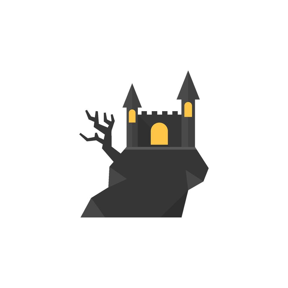 Dark castle icon in flat color style. Halloween symbol path moon building spooky fear vector
