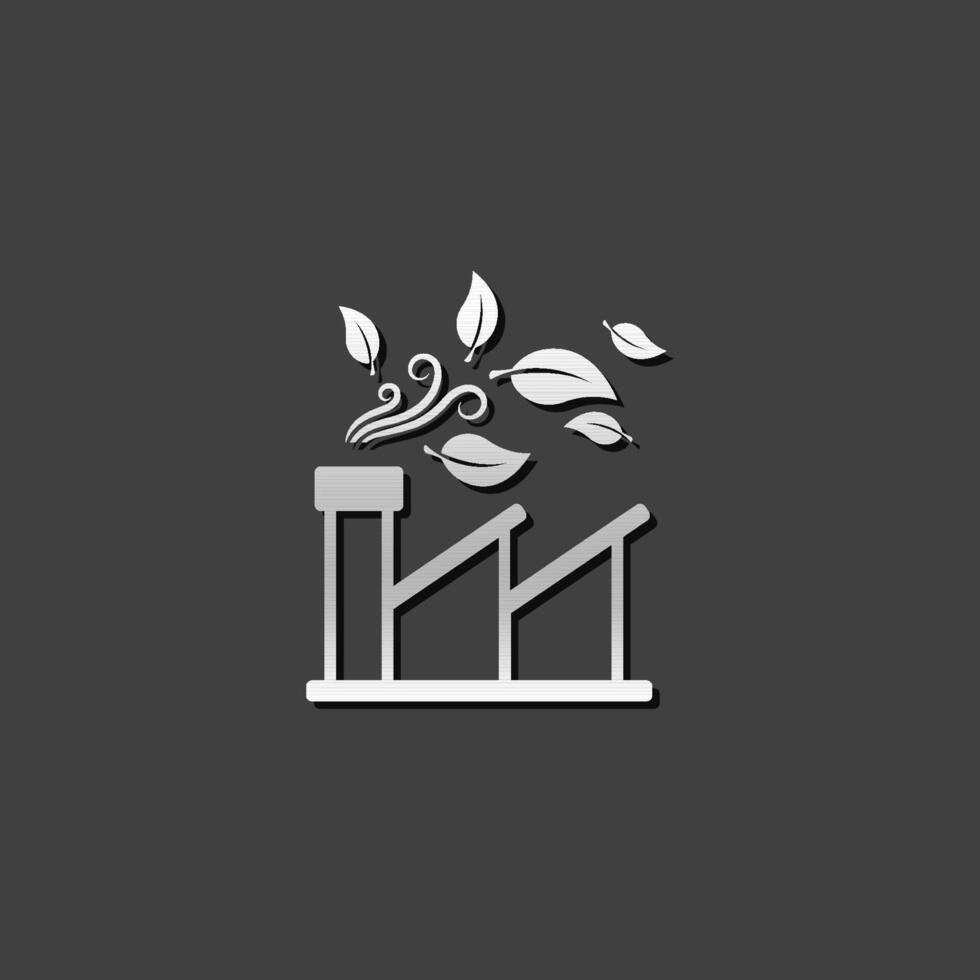 Green factory icon in metallic grey color style. Industrial environment friendly vector