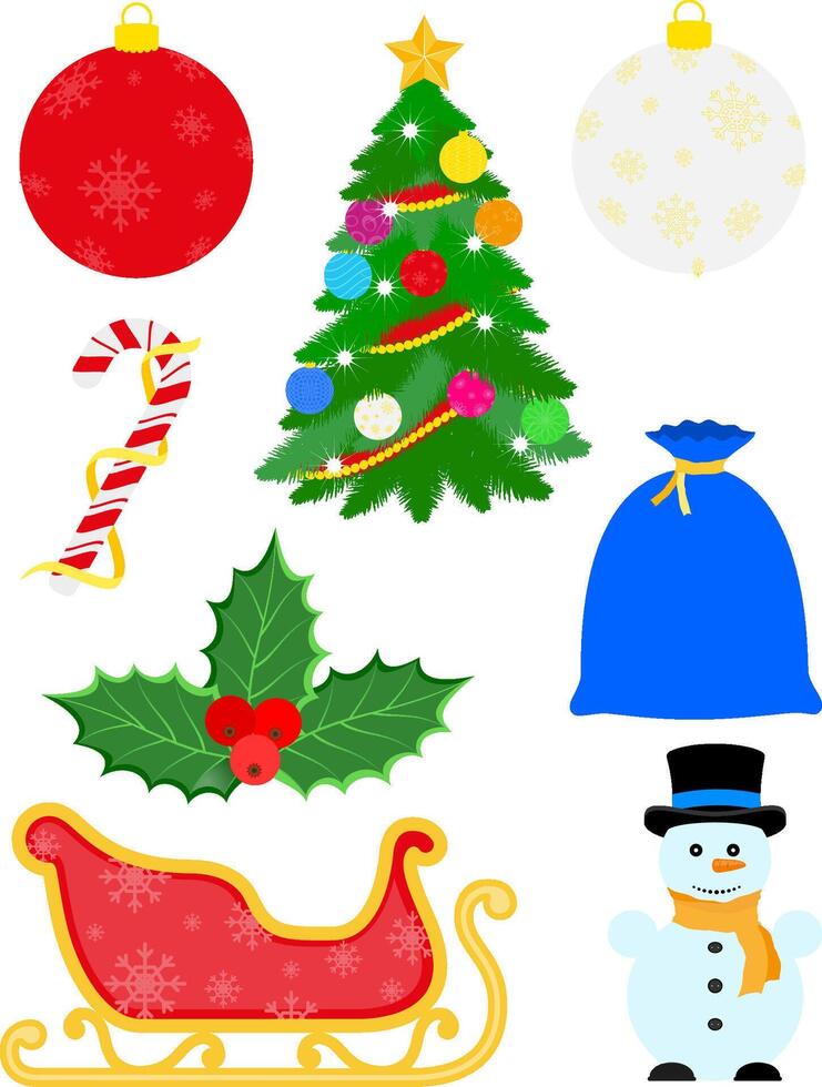 christmas objects set icons stock vector illustration isolated on white background