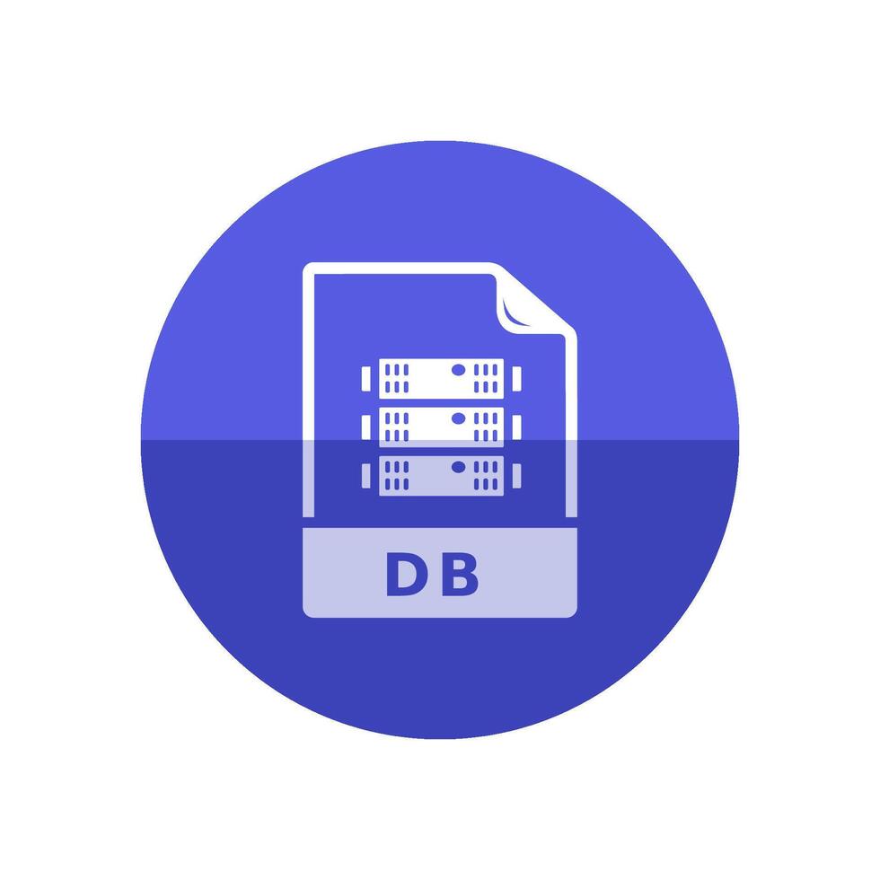 DB File format icon in flat color circle style. Extension database queries data server computer vector