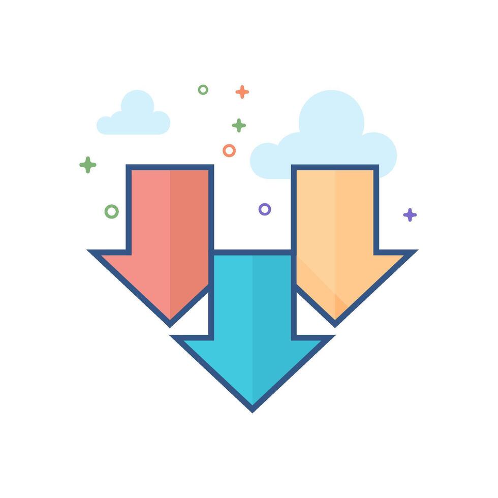 Multiple download arrow icon flat color style vector illustration