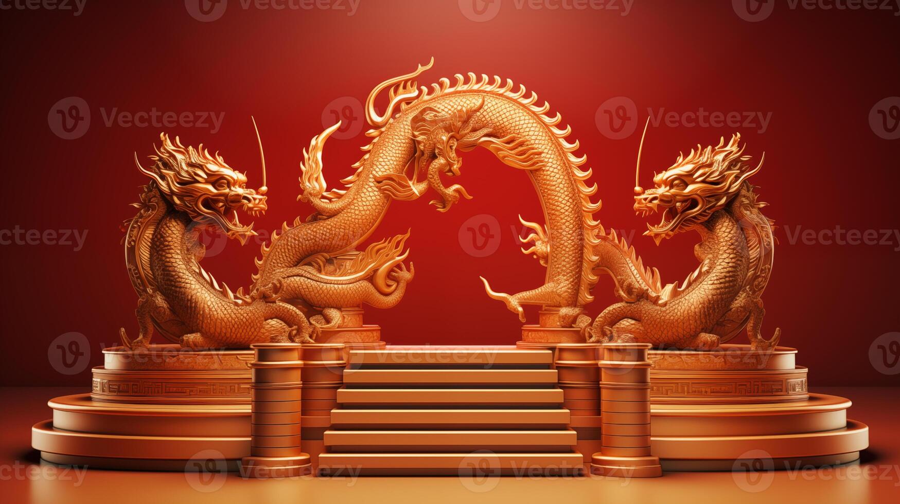 AI generated Chinese new year and golden dragon year podium mockup photo