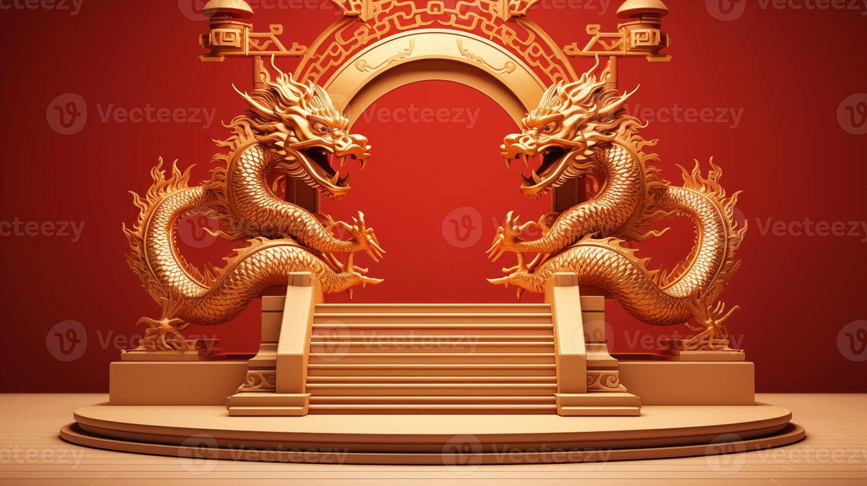 AI generated Chinese new year and golden dragon year podium photo